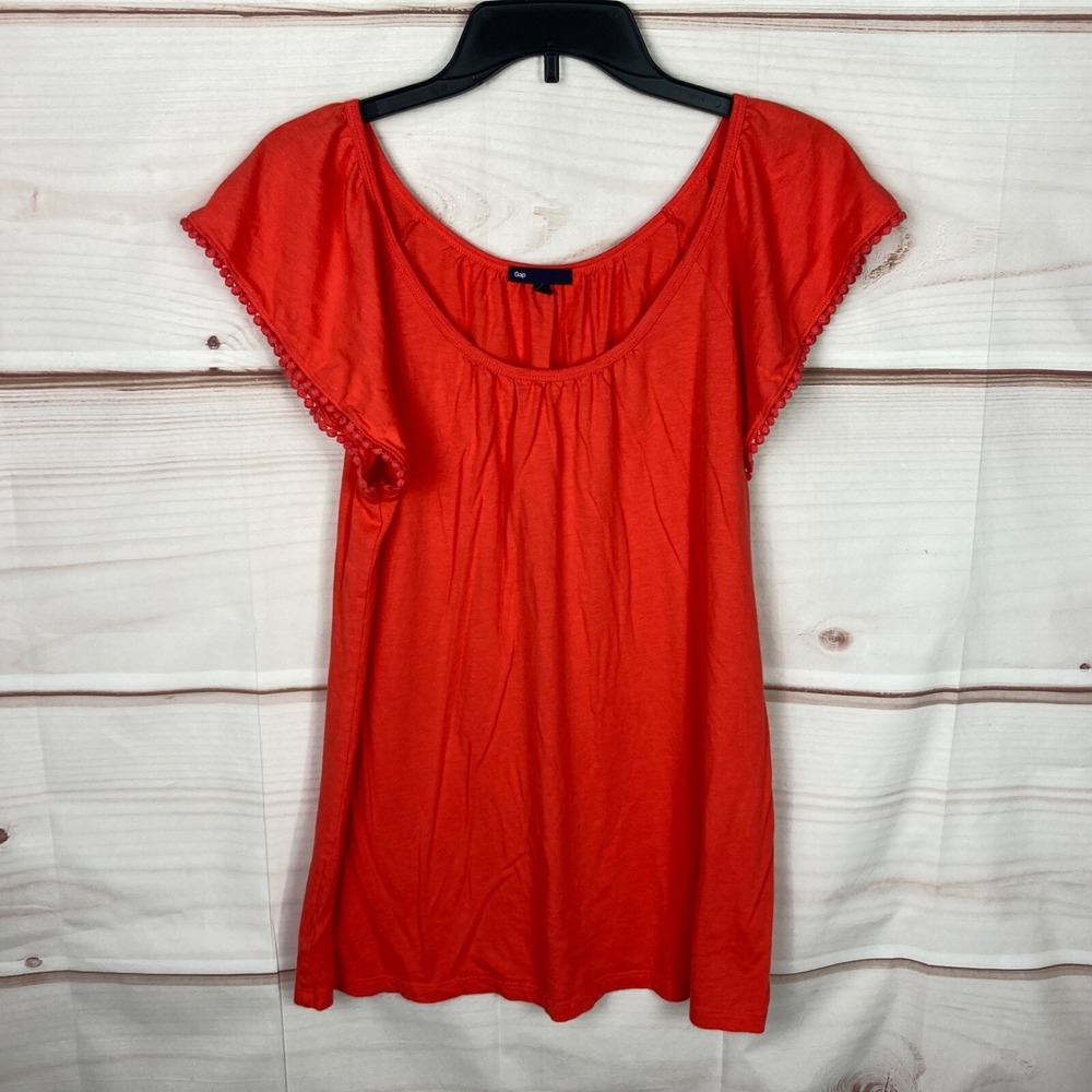 Gap Top Womens L Orange Scoop Neck T-Shirt Short Sleeve Pima Cotton Solid Knit